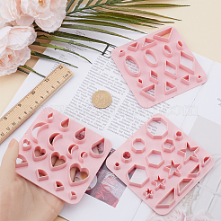 3個 3スタイルの三角形/六角形/ハート型 ABSプラスチック粘土ツール  粘土カッター  モデリングツール  ピンク  混合図形  10x10cm  1個/スタイル&nbsp;FIND-GF0005-73