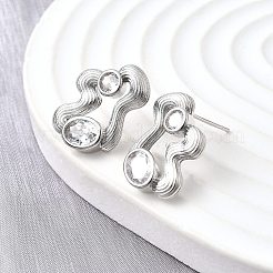 真鍮マイクロペーブクリアキュービックジルコニアスタッドピアス  ナゲット  プラチナ  19x14.5mm&nbsp;EJEW-V011-06P