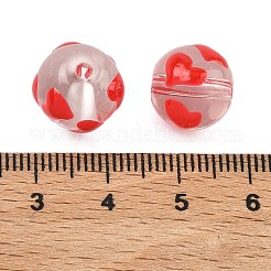 透明なガラスエナメルビーズ  手描きのビーズ  ハート付きのラウンド  レッド  12.5mm  穴：1.8mm&nbsp;GLAA-P078-01A-09