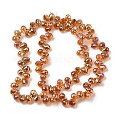 電気メッキガラスビーズ  ティアドロップチャーム  トップ掘削  多面カット  チョコレート  13x9.5mm  穴：1.2mm  約98個/連  29.53''（75センチメートル）&nbsp;EGLA-K062-01B-HP05