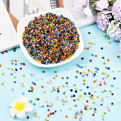 3000個のガラスシードビーズ  銀並ぶ丸い穴  丸い小さなビーズ  ミックスカラー  4mm  穴：1.5mm&nbsp;SEED-PA0001-04B-03