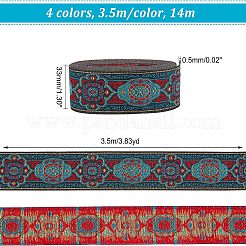 14m 4色 エスニック風刺繍ポリエステルリボン  服飾材料  花柄  4本のメタリック線ツイストタイ付き  ミックスカラー  33mm  3.5m /カラー&nbsp;SRIB-FG0001-03