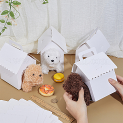 窓と取っ手付きの厚紙紙製ペットギフト梱包箱  家の形  ホワイト  12x10x18cm&nbsp;CON-WH0095-210