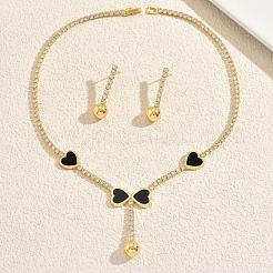 女性用ハート型真鍮キュービックジルコニアネックレス＆イヤリングセット  ゴールドカラー  ネックレス：16.14インチ（41cm）&nbsp;UE8340