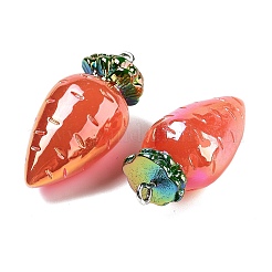 Abカラーレジンペンダント  プラチナメッキの鉄製ループ付き野菜チャーム  ニンジン  34~37x15~16mm  穴：2mm&nbsp;LS-X-RESI-C051-03A-P
