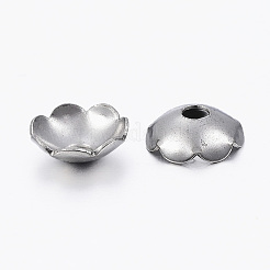 変色しにくい304ステンレススチールビーズキャップ  花  マルチ花弁  ステンレス鋼色  8x2.8mm  穴：2mm&nbsp;LS-STAS-H396-16P