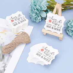 紙テープ  麻縄で  新しいmr＆mrsからの単語模様の抱擁とキス  ホワイト  62x62x0.5mm  穴：5mm  100pc&nbsp;DIY-WH0204-84