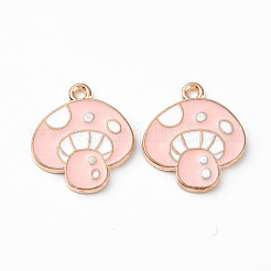 合金ペンダント  カドミウムフリー＆鉛フリー  エナメル  キノコ  ライトゴールド  ピンク  19x16x1.5mm  穴：2mm&nbsp;X-ENAM-S115-085