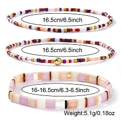 ボヘミアガラスシードビーズと合成非磁性ヘマタイトビーズを使用したストレッチブレスレット（4種類）4個  女性用スタッカブルブレスレット  ミックスカラー  6.50インチ（16.5cm）&nbsp;FI4586-1