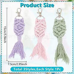 3個 3色 フィッシュテール ハンドメイド コットン ペンダント デコレーション  合金製回転式ナスカンカニカン付き  ミックスカラー  150x75mm  1pc /カラー&nbsp;HJEW-GO00113