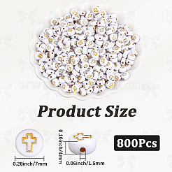 不透明アクリルビーズ800個  ゴールドライン入り  クロスとフラットラウンド  ゴールド  7x4mm  穴：1.5mm&nbsp;MACR-PA0001-79