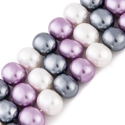 シェルパールビーズ連売り  オーバル  カラフル  12~13x15~16x12mm  穴：1mm  約30個/連  15.5インチ&nbsp;BSHE-L035-E05