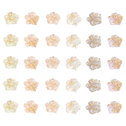 30本5色透明樹脂カボション  金箔  花  ミックスカラー  15x15mm&nbsp;RESI-CJ0001-186