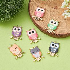 塗装合金ペンダント  フクロウチャーム  カドミウムフリー＆ニッケルフリー＆鉛フリー  ゴールドカラー  ミックスカラー  21.5x15x2.3mm  穴：2mm&nbsp;PALLOY-YW0001-67