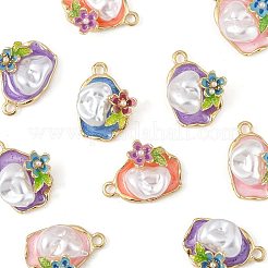 10本合金エナメルペンダント  ABSの模造パールと  花とオーバル  ラックめっき  長持ちメッキ  鉛フリー＆カドミウムフリー＆ニッケルフリー  ゴールドカラー  ミックスカラー  26.5x20.5x8.5mm  穴：3mm&nbsp;ENAM-FS0003-24