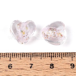 手作りのフォイルのガラスビーズ  ハート  ミスティローズ  11~12x12~13x8~8.5mm  穴：1~1.6mm&nbsp;FOIL-N029-09B