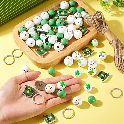 DIY フェスティバルツリー装飾ビーズセット  聖パトリックの日の木製ヨーロピアンビーズ  大きな穴のプリントビーズ  ジュートコード  ジュートストリング  304ステンレススチール製スプリットキーリング  ミックスカラー  19~20x18~20mm  穴：2.5~4.5mm&nbsp;DIY-TA0015-93