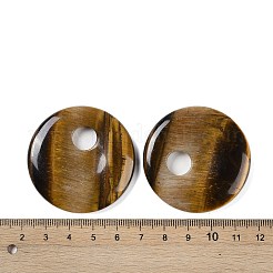 天然石タイガーアイペンダント  ドーナツ/円盤チャーム  45x5~7mm  穴：10.5mm&nbsp;G-C140-10K