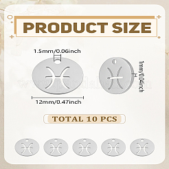 304ステンレススチールチャーム10個  星座/星座とフラットラウンド  魚座  12x1mm  穴：1.5mm&nbsp;STAS-LP0003-19E