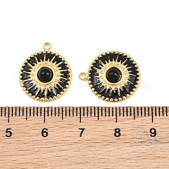 304ステンレススチールエナメルペンダント  太陽模様のチャームが付いたフラットラウンド  アクリルと  イオンプレーティング（ip）  18KGP本金メッキ  ブラック  17.5x15x4mm  穴：1.5mm&nbsp;SA-CBADC81-16G-03