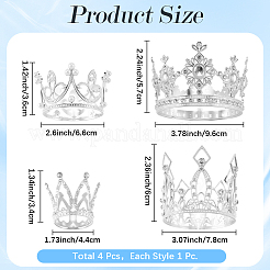 4個 4スタイル クラウン 亜鉛合金 ケーキデコレーション  銀  66~96x34~60mm  内径：29~78mm  1個/スタイル&nbsp;AJEW-CP0008-84S