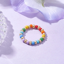 女性用ガラスビーズストレッチ指輪  カラフル  usサイズ8 1/2(18.5mm)&nbsp;RJEW-JR00656