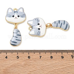 プリント合金ペンダント  猫の形のチャーム  ラックめっき  ゴールドカラー  ゲインボロ  40x19.5x2.5mm  穴：1.8mm&nbsp;ENAM-K076-45G-02