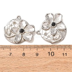 304ステンレススチール、ラインストーンペンダント付き  花のチャーム  ステンレス鋼色  ミックスカラー  23x24x4mm  穴：1.3mm&nbsp;RB-CBAB7FA-04P