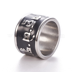 304ステンレススチールワイドバンドリング  エナメル  OMマニパドメハム  ステンレス鋼色  サイズ8~11  18~21mm&nbsp;RJEW-F099-01P