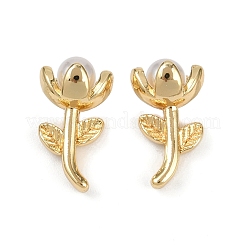 花の真鍮プラスチックパールスタッドピアス  18KGP本金メッキ  13x7mm&nbsp;EJEW-U059-06G