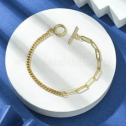 真鍮のカーブ&ペーパークリップチェーンブレスレット、マンテル付き  ゴールドカラー  7-1/2インチ（19cm）&nbsp;BJEW-JB10020