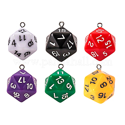 6個6色不透明アクリルパーツ  プラチナメッキ鉄パーツ  多面カット  多面体サイコロ  D20  ミックスカラー  27.5x20x20mm  穴：2mm  1pc /カラー&nbsp;MACR-FP0001-25