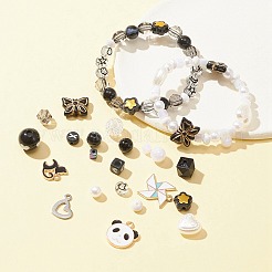 DIYブレスレット作りキット  キューブ、レター、スターのアクリル、プラスチックビーズを含む  ハート＆猫＆パンダ 304 ステンレススチール＆合金エナメルペンダント  白黒  804個/セット&nbsp;DIY-FS0004-34