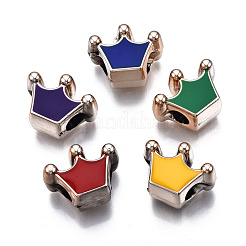 UVメッキアクリルヨーロッパのビーズ  エナメル  大穴ビーズ  クラウン  ミックスカラー  ライトゴールド  13x17x9mm  穴：4.5mm&nbsp;OACR-T005-97KC