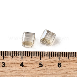 電気メッキガラスビーズ  キューブ  多面カット  淡い茶色  7x7x7mm  穴：1.6mm&nbsp;EGLA-G040-01A-PL02