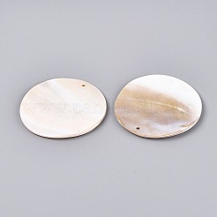 天然淡水シェルの大きなペンダント  ディスクチャーム  貝殻色  60~60.5x3~4mm  穴：2.5mm&nbsp;SHEL-Q028-14