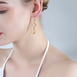 クリアキュービックジルコニアムーンとスターダングルフレンチフックピアス  女性のための真鍮のアクセサリー  ゴールドカラー  46mm  ピン：0.8mm&nbsp;EJEW-SW00011-09