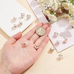 真鍮ドーム/半円形スタッドピアス金具12個  水平ループと abs プラスチック イミテーション パール ビーズ付き  30個のプラスチック製イヤーナット  ニッケルフリー  18KGP本金メッキ  15.5x13mm  穴：1.8mm  ピン：1mm&nbsp;KK-BC0008-82