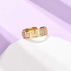 女性用304ステンレススチールオープンカフリング  テクスチャ  イオンプレーティング（ip）  18KGP本金メッキ  6mm  usサイズ7 1/4(17.5mm)&nbsp;RJEW-K309-32C-G