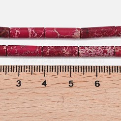 ナチュラルインペリアルジャスパービーズ連売り  染め  コラム  サクランボ色  13~14x4~4.5mm  穴：1mm  約31個/連  15.7インチ。&nbsp;G-K273-04B