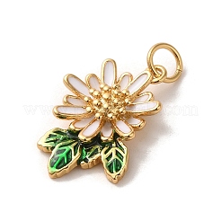 真鍮製エナメルペンダント  丸カン付き  ゴールドカラー  デイジーチャーム  グリーン  19.5x15x3.6mm  穴：3.6mm&nbsp;KK-K358-02A-G