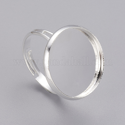 調節可能な真鍮パッド環塩基  銀色のメッキ  サイズ：リング：約17内径  トレイ：直径20mm  インナーラウンド：18×長  18 mm幅。&nbsp;KK-B021-S-1