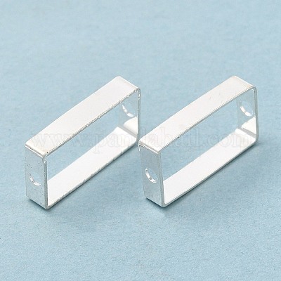真鍮製のビーズフレーム  2穴付き  長方形  銀  15x8x2.8mm&nbsp;KK-CJC0001-24S-1