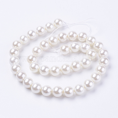 シェルパールビーズ連売り  ラウンド  ホワイト  6mm  穴：1mm  約63個/連  15.7インチ&nbsp;BSHE-L035-6mm-I13-1