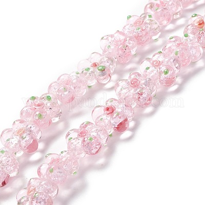 手作りランプワークビーズ連売り  バンピー  花  ピンク  13.5~14x14.5~15x7~8mm  穴：1.4mm  約28個/連  14.57インチ（37cm）&nbsp;LAMP-D015-08A-1