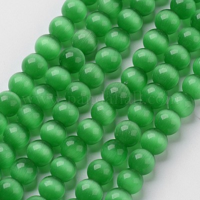 キャッツアイビーズ  ラウンド  グリーン  8mm  穴：1mm  約14~14.5インチ/連  約48~50個/連&nbsp;CER8mm07-1