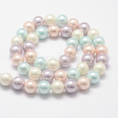 シェルパールビーズ連売り  グレードA  ラウンド  ミックスカラー  8mm  穴：1mm  約48~50個/連  16インチ&nbsp;X-BSHE-L017-10-1