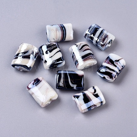 手作りランプワークビーズ  パールカラーの  長方形  ブラック  20x15x8mm  穴：2mm&nbsp;LAMP-R530-1-1