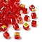 Electroplated Glass Beads, Cube, Faceted, Half Plated, Red, 7x7x7mm, Hole: 1.6mm