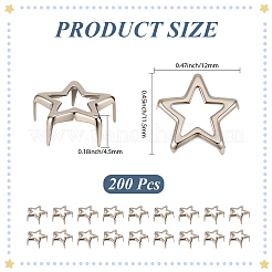 鉄製スタッドリベット200個  スター  DIYレザークラフト用  プラチナ  11.5x12x4.5mm&nbsp;IFIN-CY0001-01P